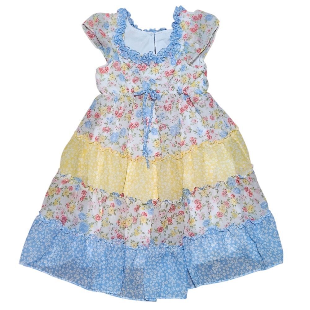 Jona Michelle Spring Dress Size 6 Tiered Floral Tea Party Blue Yellow White